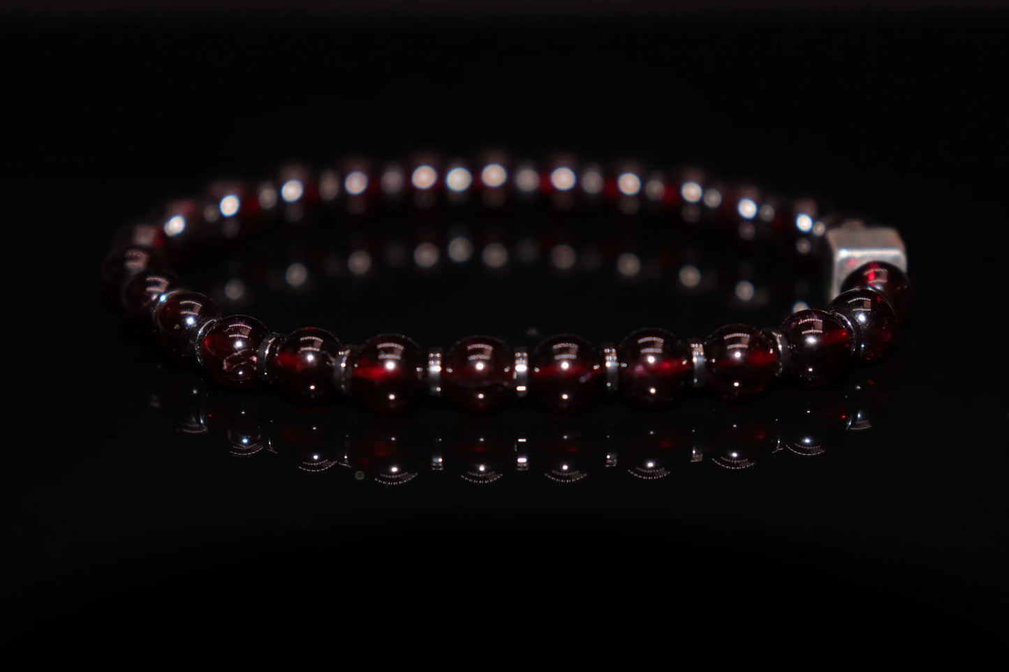 Garnet silver bracelet 6mm with deep pomegranate red gemstone beads, January birthstone of love and loyalty jewelry product photo