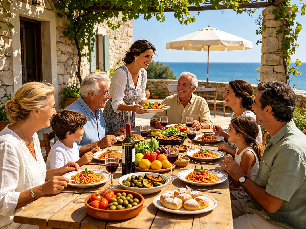 Family gatherings and communal meals for the Feast of the Assumption | Festival and cultural event photography for editorial and feature articles