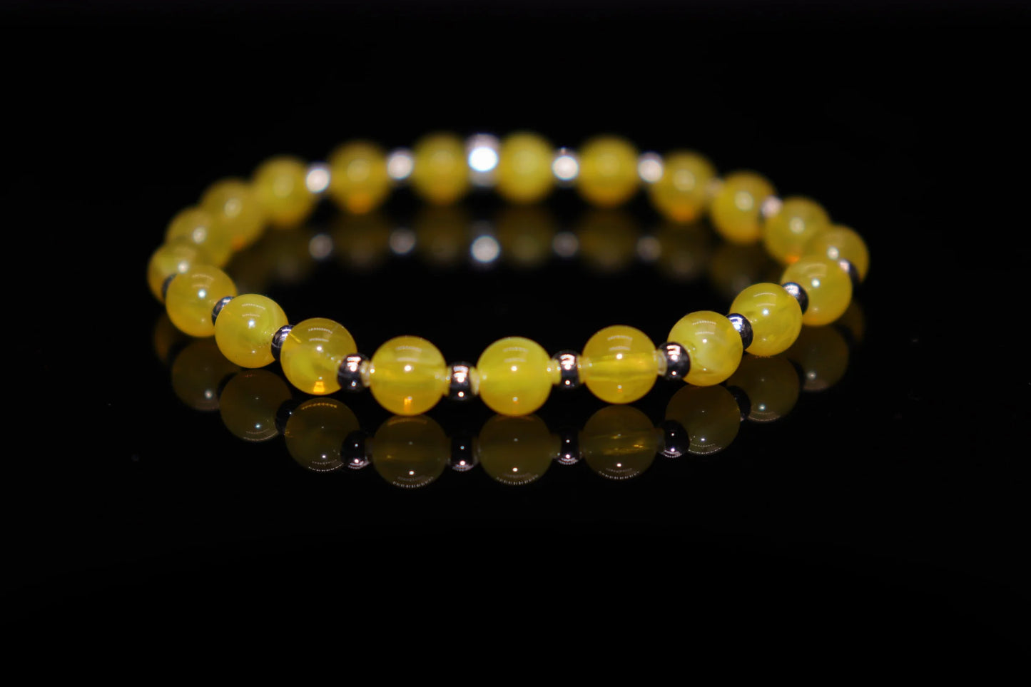 Amber silver bracelet 4mm with natural warm honey-colored resin beads, fossilized tree resin healing jewelry product photo