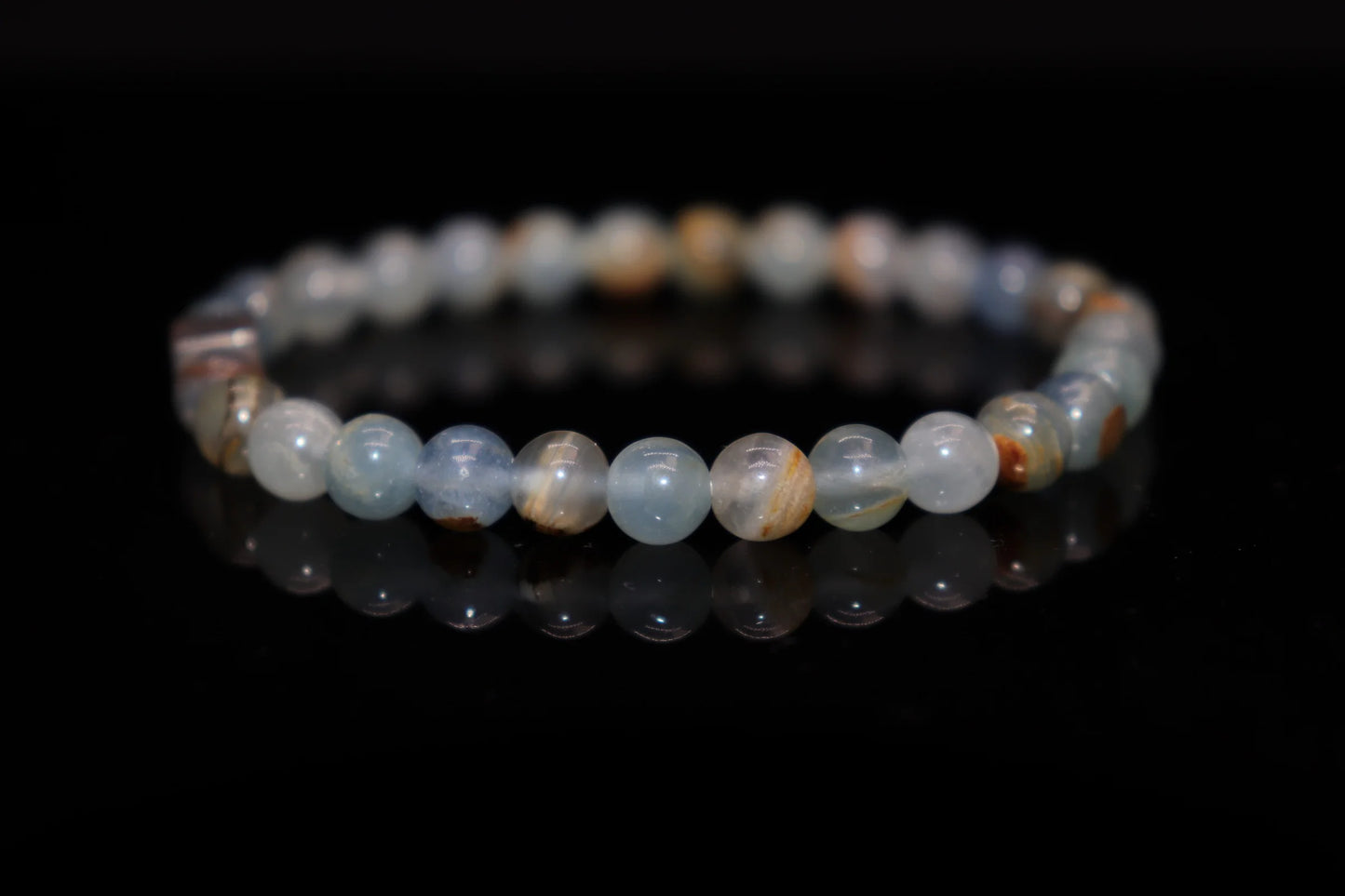 Calcite silver bracelet 6mm with natural earthy milky crystal beads, grounding and stabilizing gemstone jewelry product photo
