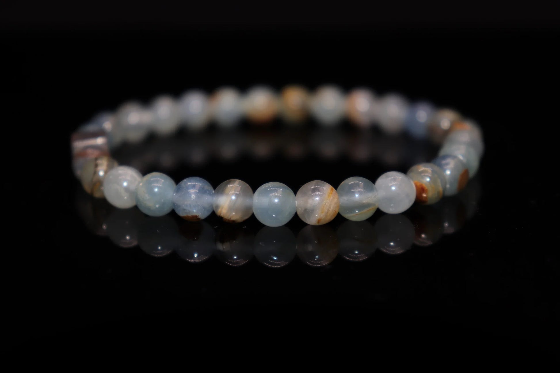 Calcite silver bracelet 6mm with natural earthy milky crystal beads, grounding and stabilizing gemstone jewelry product photo