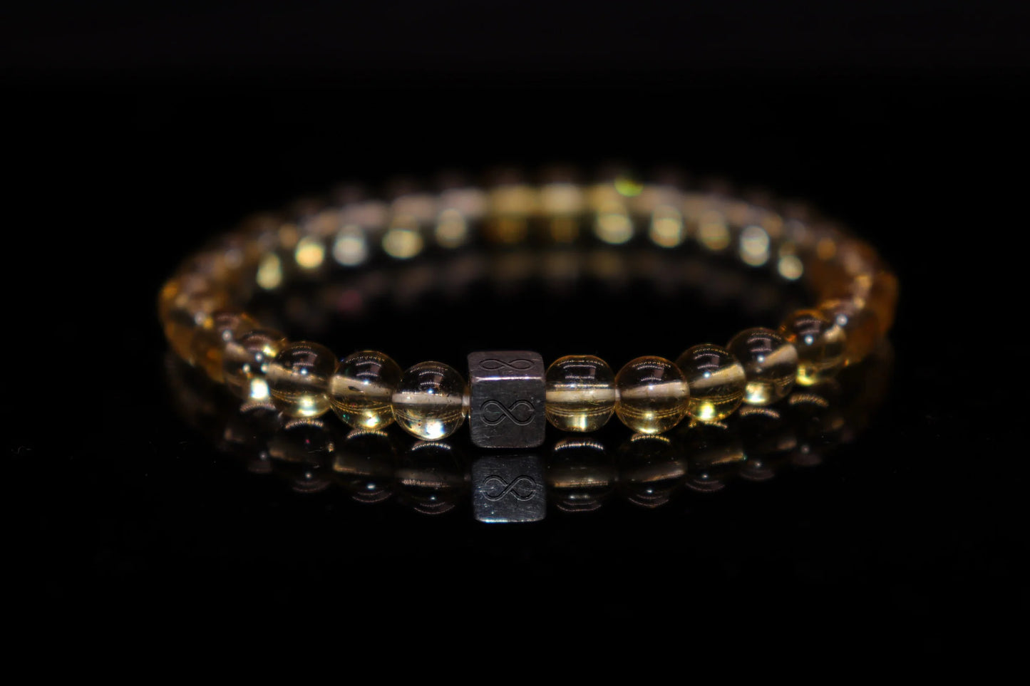 Citrine silver bracelet 6mm with warm sunny golden yellow crystal beads, merchant stone of wealth and abundance jewelry product photo
