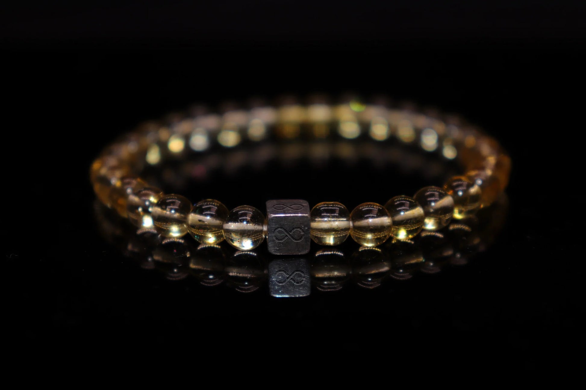 Citrine silver bracelet 6mm with warm sunny golden yellow crystal beads, merchant stone of wealth and abundance jewelry product photo