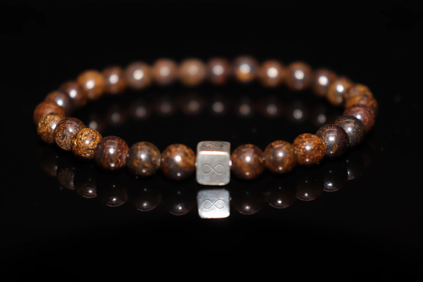 Copper ore silver bracelet 6mm with natural raw metallic mineral stone beads, Aphrodite Venus love and beauty gemstone jewelry product photo