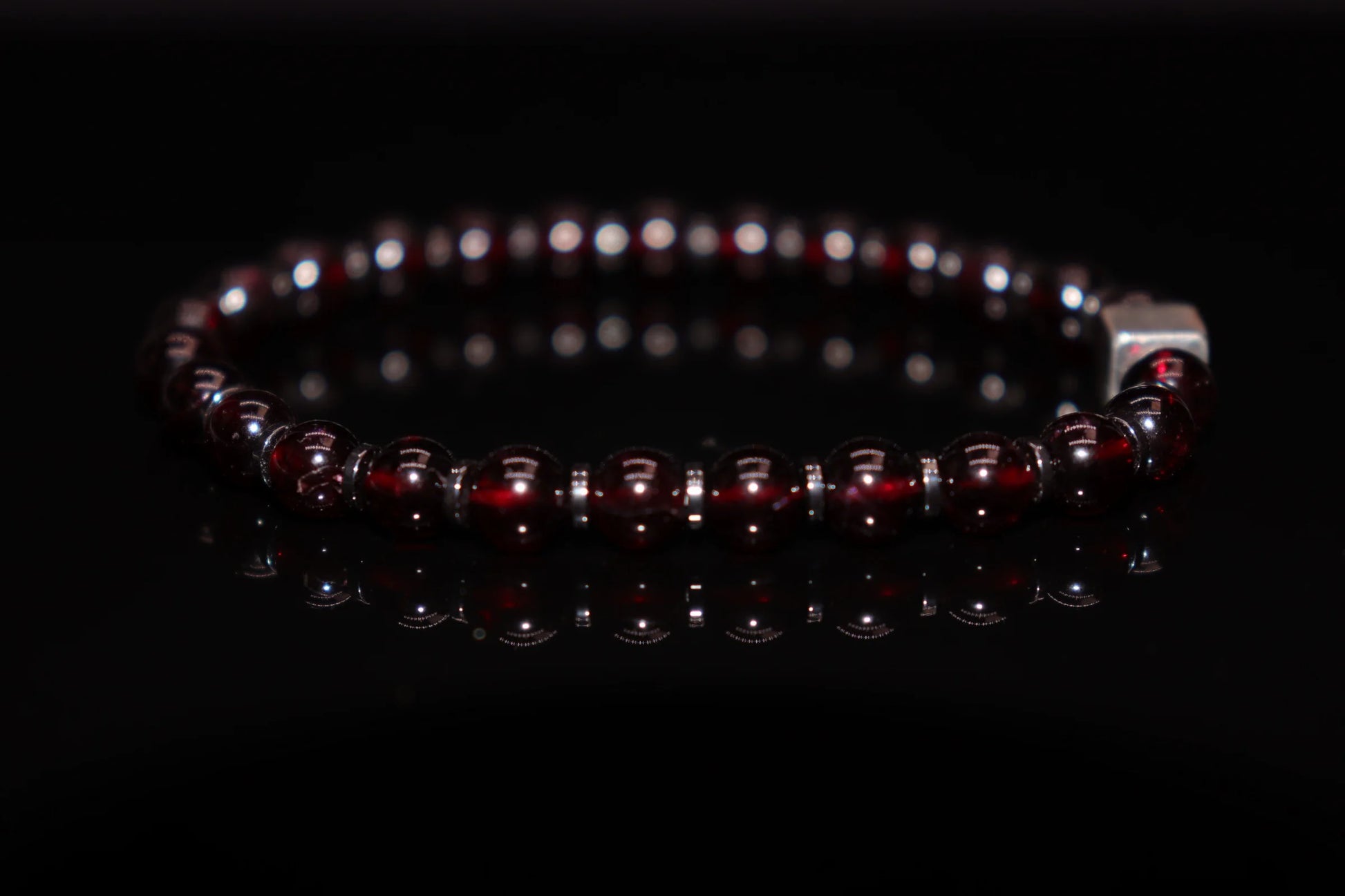 Garnet silver bracelet 6mm with deep pomegranate red gemstone beads, January birthstone of love and loyalty jewelry product photo