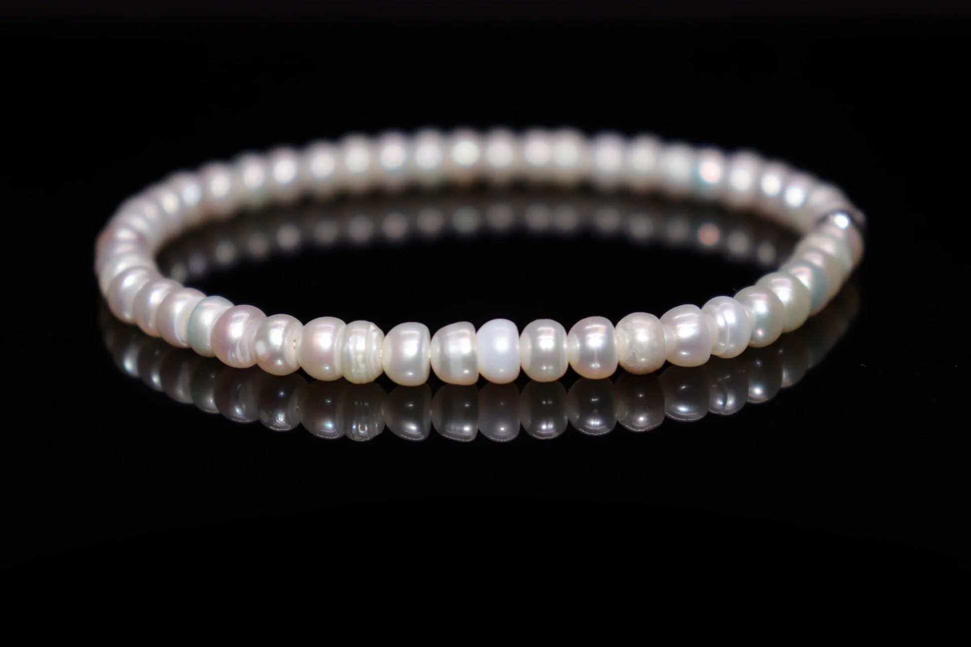 Pearl silver bracelet 6mm with natural iridescent luster freshwater pearls, timeless elegance and classical beauty jewelry product photo