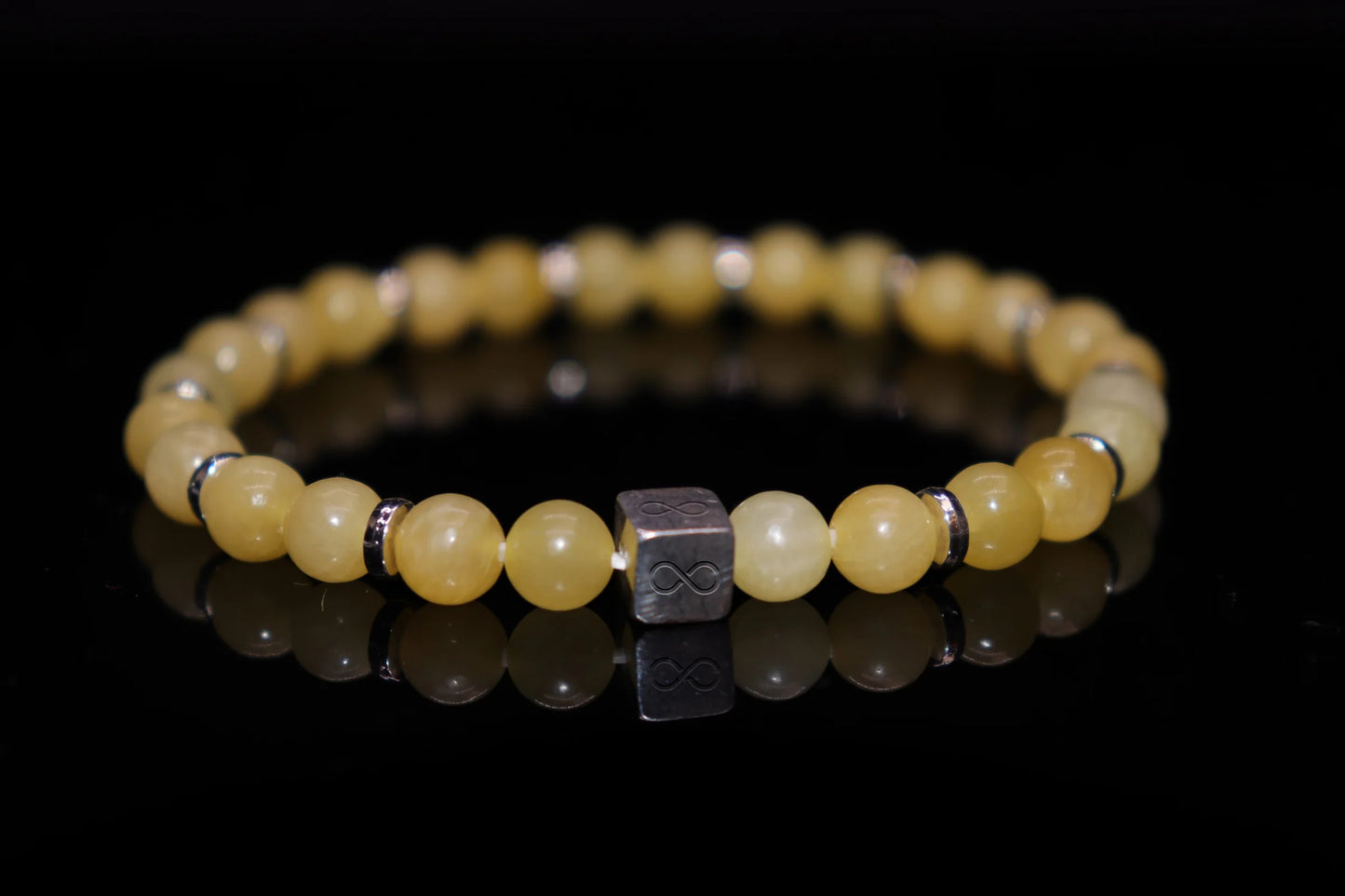 Topaz silver bracelet 6mm with warm golden honey colored gemstone beads, November birthstone of peace and friendship jewelry product photo